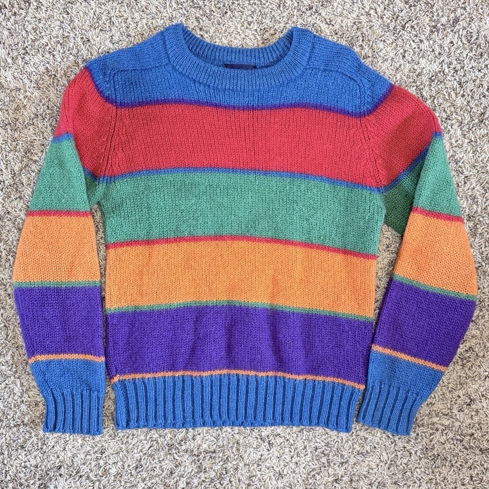 Vintage Lands' End Sweater Womens Medium Colorful Striped 100% Wool Ladies